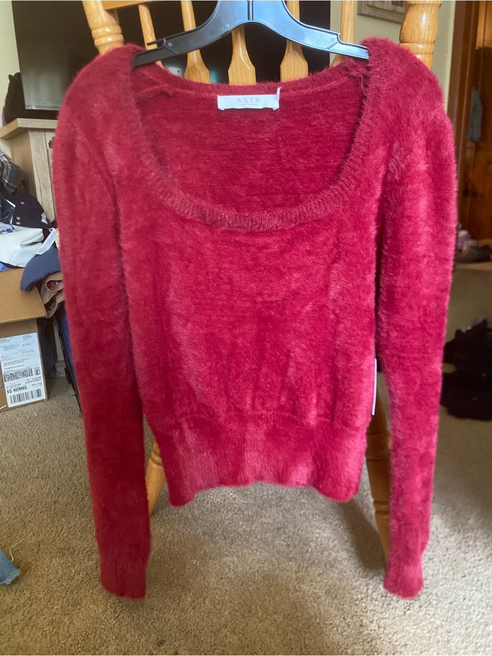 ASTR Plush Scoop Neck Sweater in Wine Red size L NWT